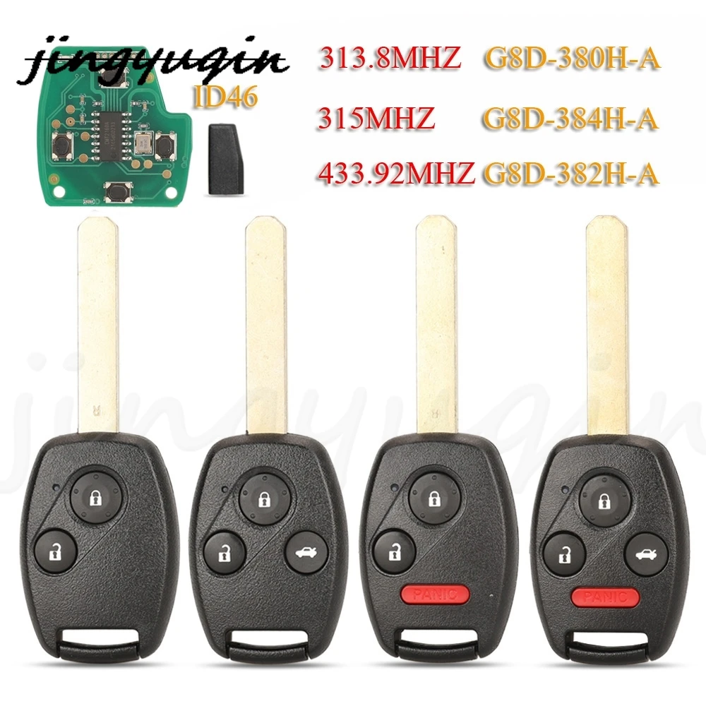 jingyuqin Remote Key 313.8/315/433.9Mhz G8D-382H-A QUCG8D-308H-A For Honda Accord Element CR-V HR-V City Odyssey Civic