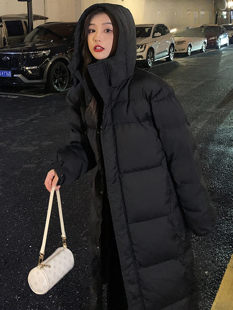 Estilo longo parkas feminino inverno faculdade sólido simples all-match com capuz solto high street estilo coreano minimalista casacos predominantes