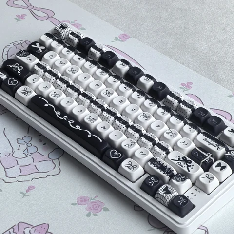 MAIMOOO Black Bow Keycaps MOA PBT Round And Cute DIY AULA Keyboard…