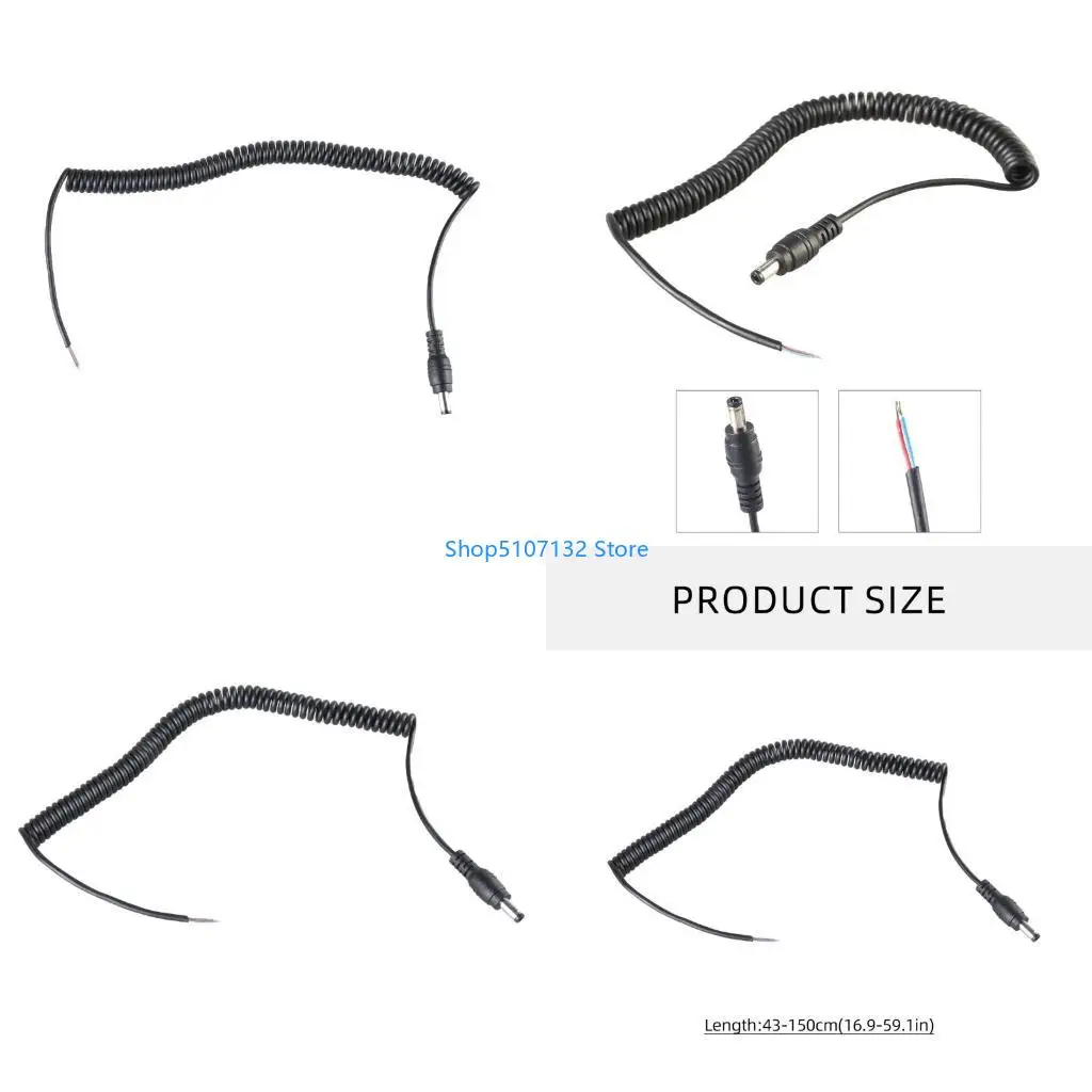 87HD Portable 5.5x2.5mm Expandable Power Cord for DIY Projects Supports Up to 60W DC5525 Male to 2Pin Bare End Spring Cable