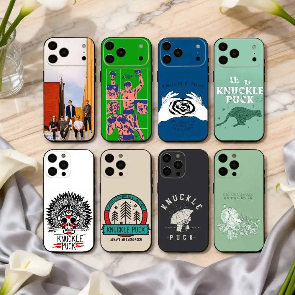 

Pop-rock K-Knuckle P-Puck Band Phone Case For iPhone 17pro,16,15,14,13,12,11 Plus,Pro Max,XS,Soft Silicone Black Cover