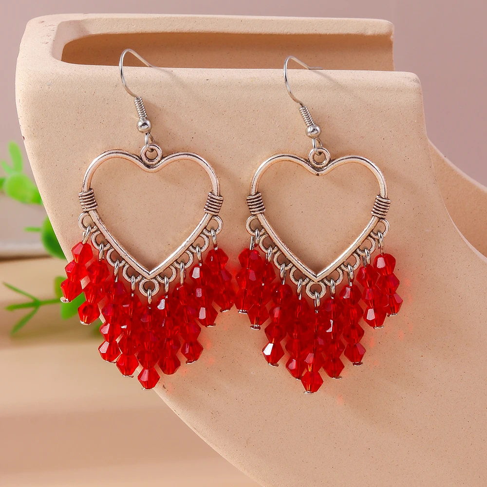 Ethnische Legierungs-Ohrringe mit Herzanhänger für Damen und Mädchen, Party- und Festival-Schmuck, Geschenke – Detail 39