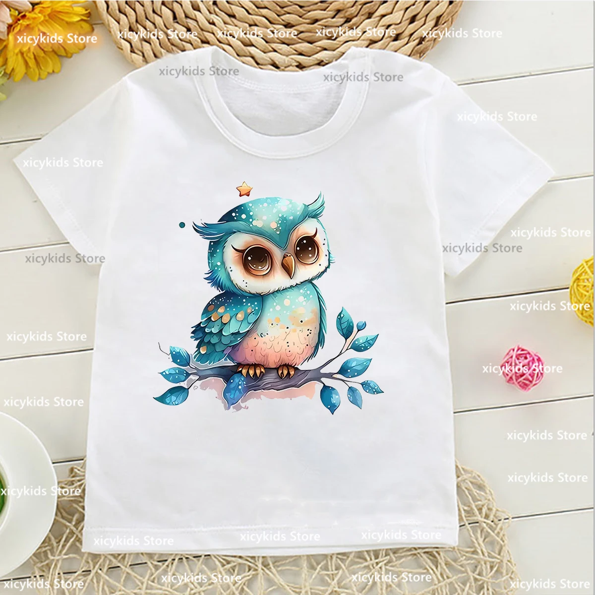 

Girls Tshirt Cute Owl Cartoon Print Baby Tshirt Fashion Aesthetic Girls Pink Short Sleeved Top Funny Kids Tshirt Tops Wholesale