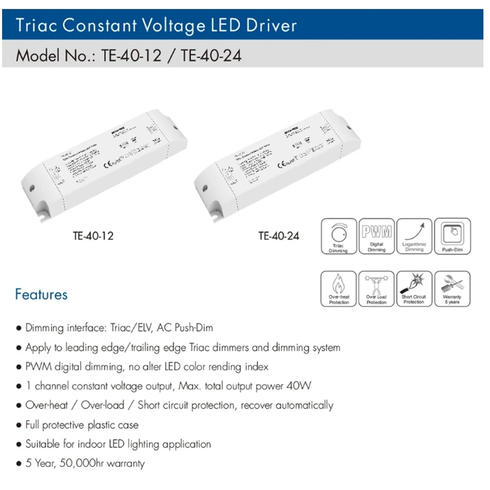 Triac LED Smart Driver Dimmable Constant Voltage AC220V DC12V/24V 1CH 40W/75W PWM Digital Triac Driver Dimming for LED Lighting