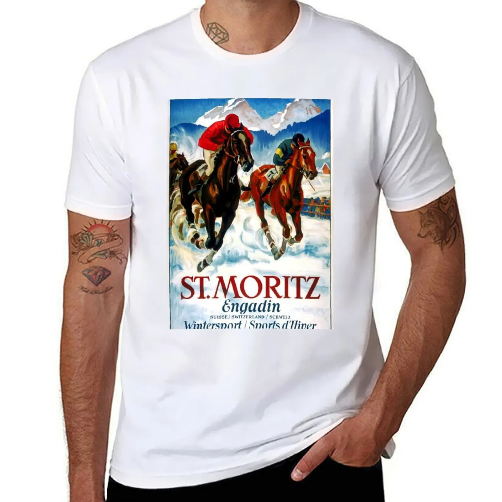 

retro st moritz vintage reclame T-Shirt man t shirt cotton man t shirt graphic T-Shirt
