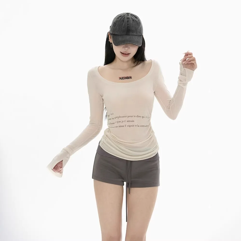 

2026 New Arrival Women's Thin Sheer U Neck Tee Printed Long Sleeve Sun Protection Casual Slim Fit Base Top