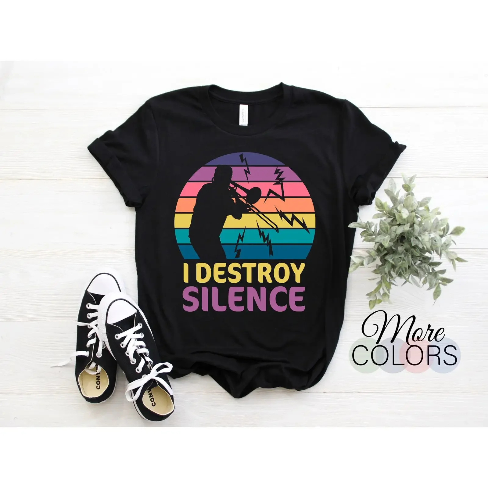 I Destroy Silence Funny Trombone Player T Shirt Vintage Sunset Band Music for Trombonist Christmas Birthday Present vintage