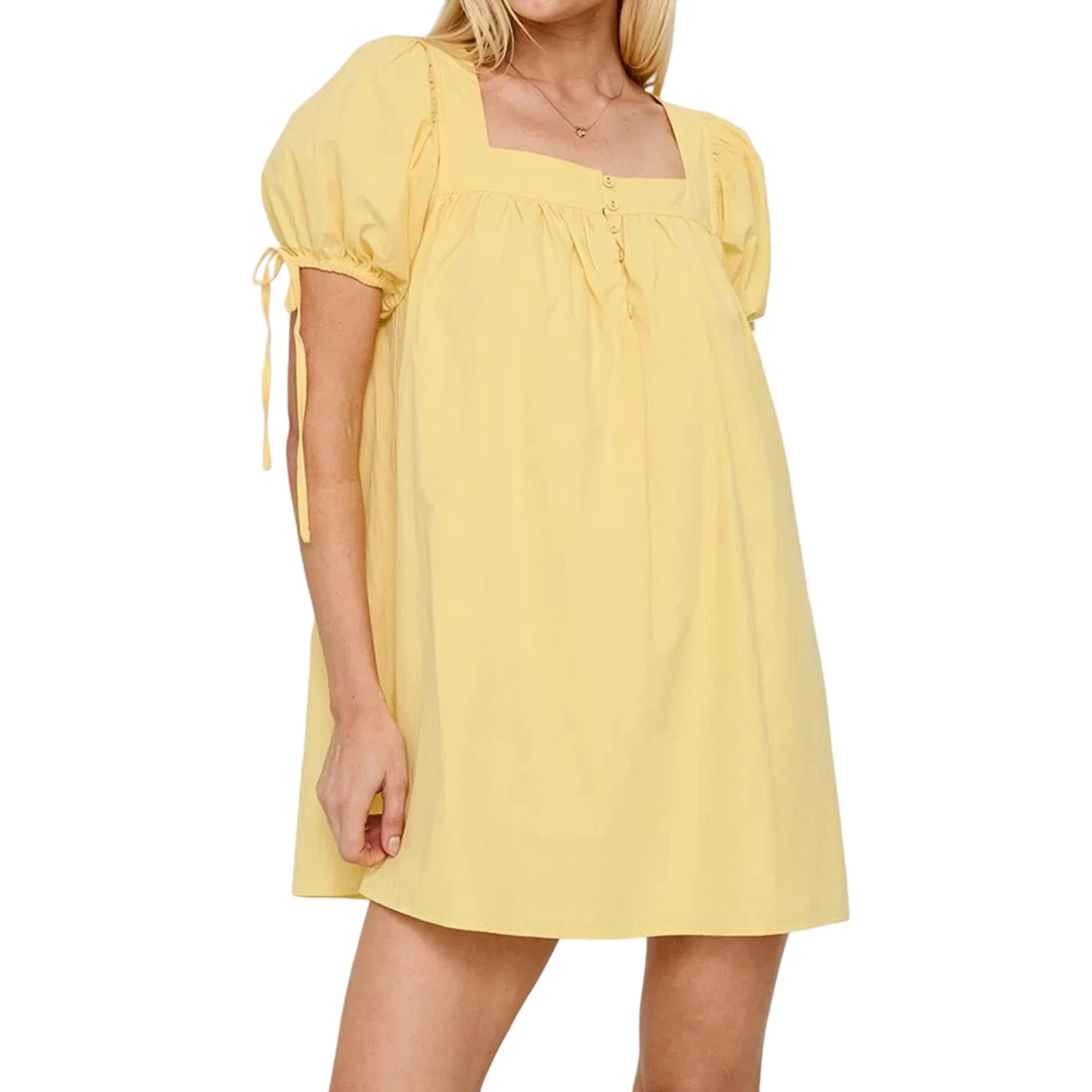 

Женское летнее короткое платье-футболка с короткими рукавами, в клетку, однотонное, на пуговицах