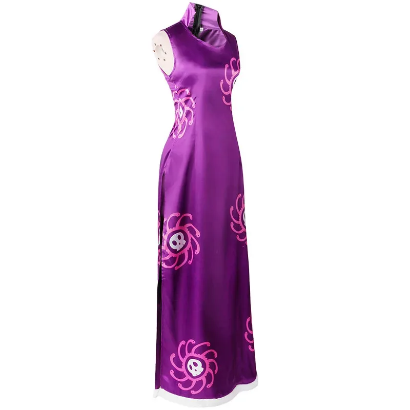 Boa Hancock-Disfraces de Cosplay, vestido morado Cheongsam, uniforme de juego de rol de una pieza de Anime, traje de fiesta de Carnaval y Halloween para mujer