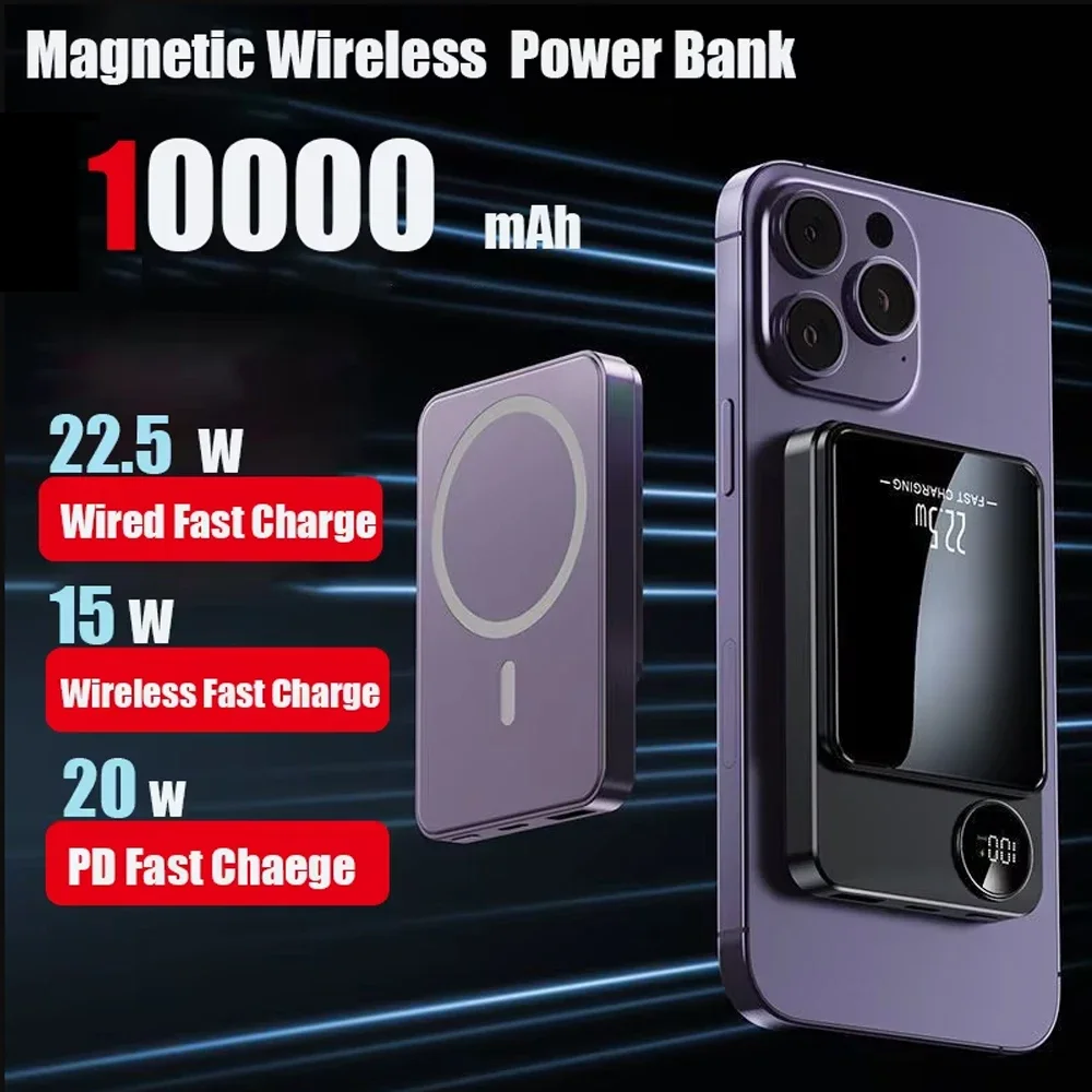 

RANWOMEN 10000mAH Battery Magnetic Wireless Power Bank PD20W Fast Charging External Battery for Magsafe For iPhone 15 14 13 12