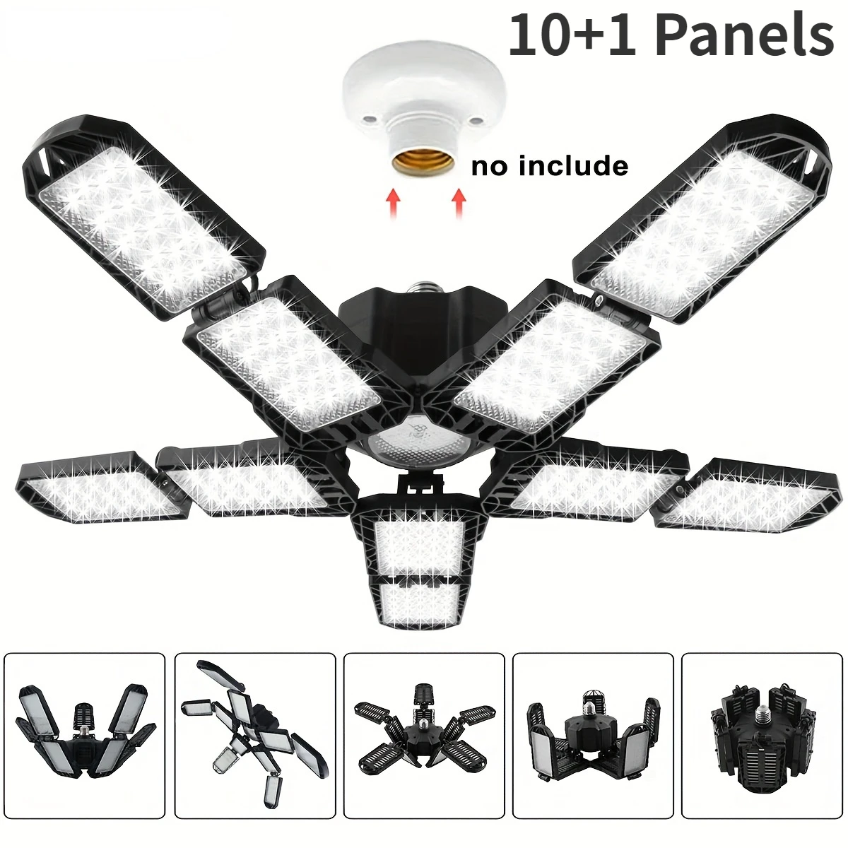 Deformable LED Bulb Garage Light with 5/7/10 Adjustable Panels, E26/E27 Socket Super Bright LED Shop Light for Garage Warehouse