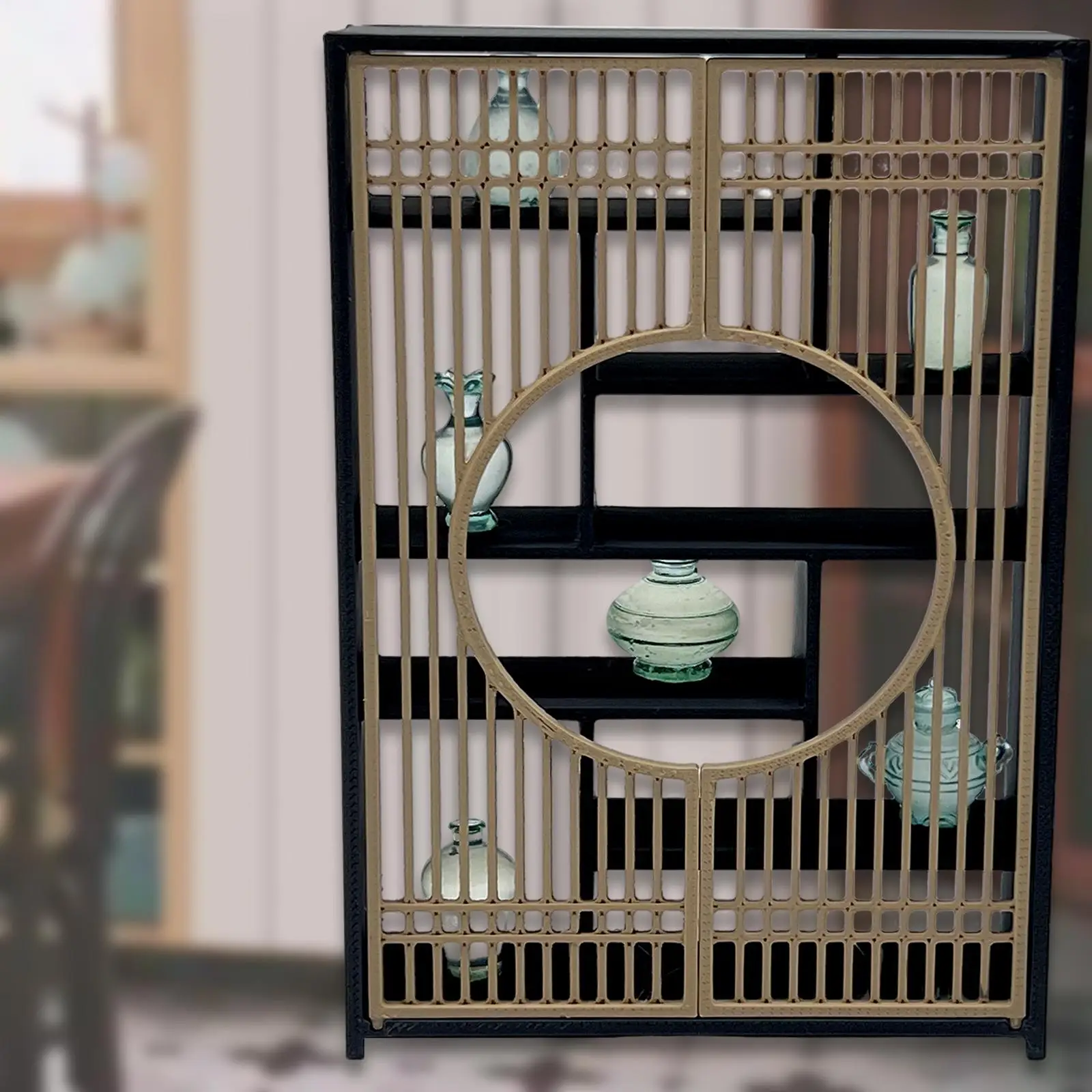 ตู้โชว์จิ๋วแบบจีน รุ่น 1/12 อุปกรณ์เสริม ของตกแต่งฉาก DIY ขนาดเล็ก งานฝีมือ ชั้นวางโชว์บ้านตุ๊กตาจำลอง