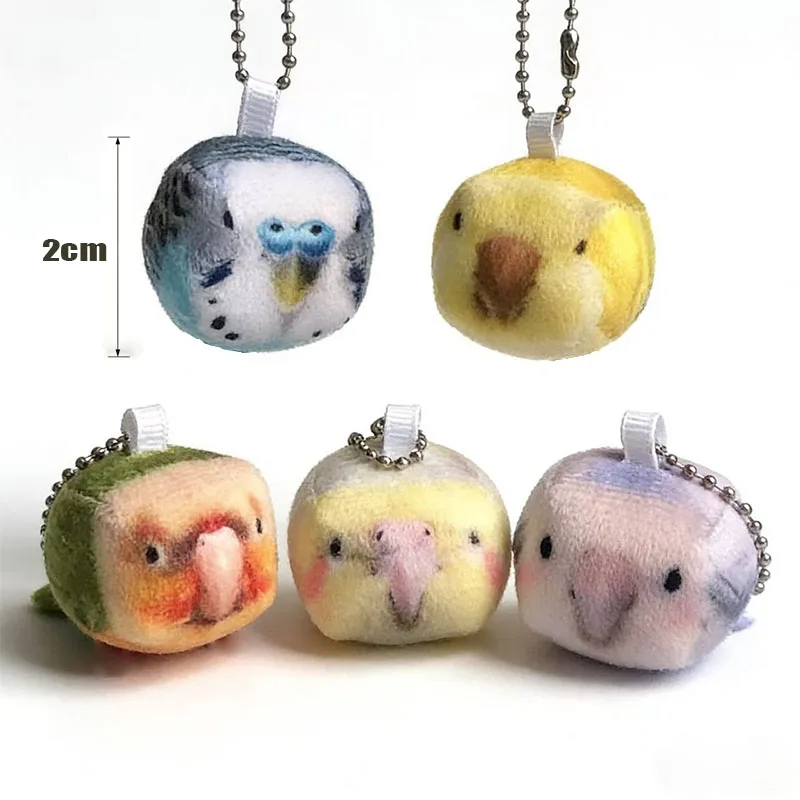 5pcs/set Cute Simulation Parrot Plush Doll Super Mini Square Parrot Key Chain Pendant Soft Stuffed Toy For Girl Bag Pendant Gift