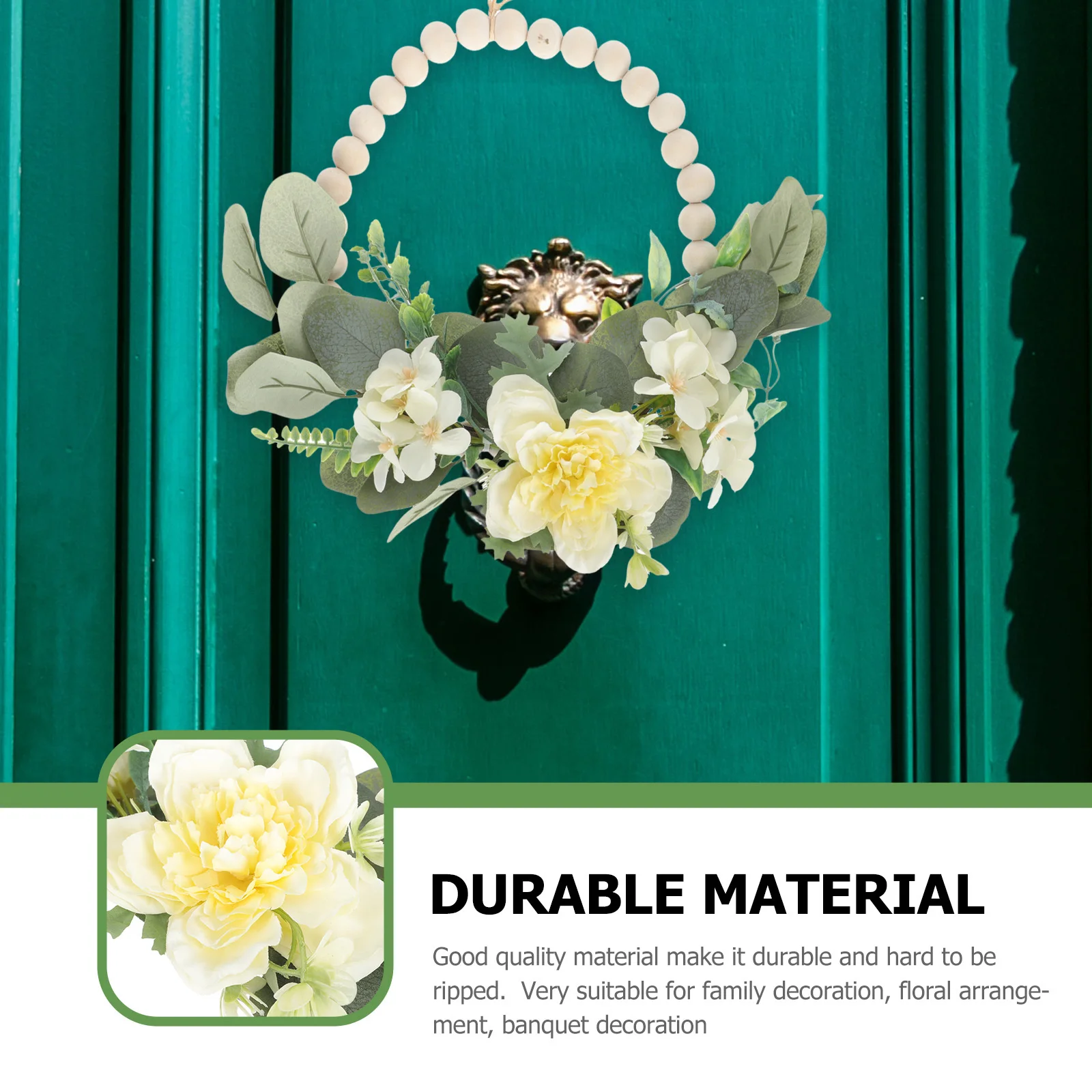 

1Pcs Realistic Style Wooden Bead Wreath Home Wall Hanging Decorative Garland Door Pendant Wedding Floral Arrangement