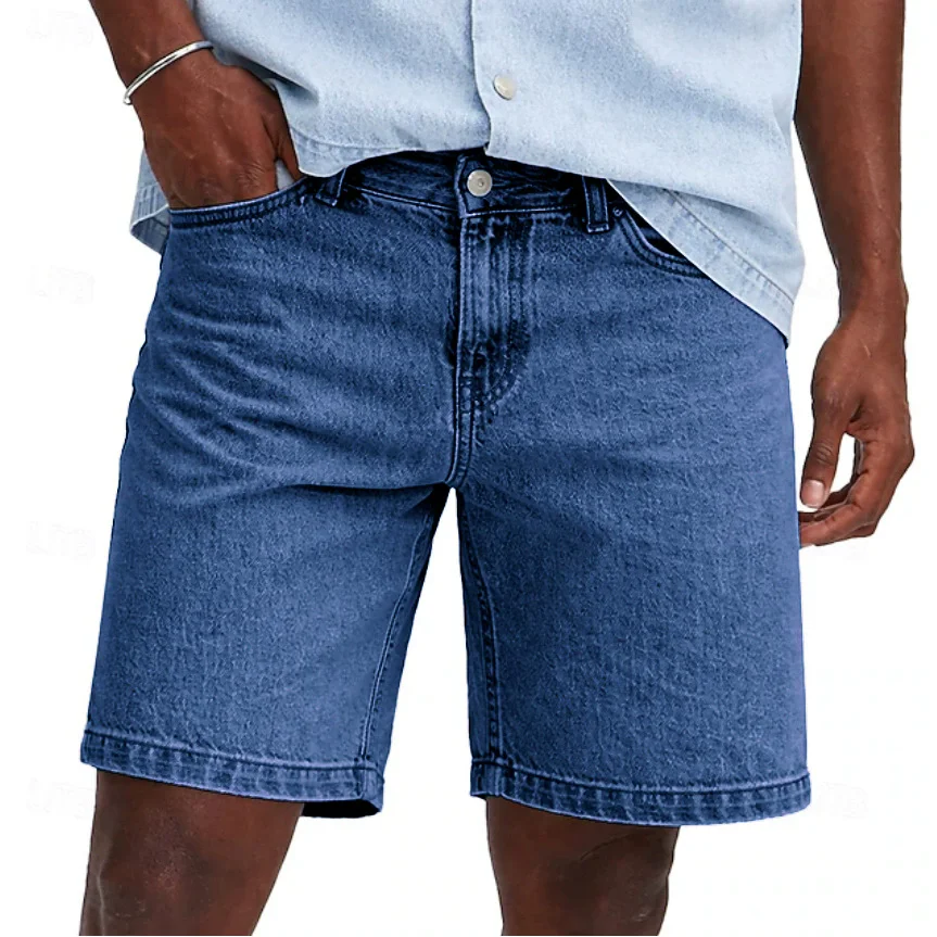 

Mens Vintage Washed Denim Shorts Casual Straight Streetwear Shorts Breathable Summer Solid Zipper Fly Daily Knee Length Jean Man