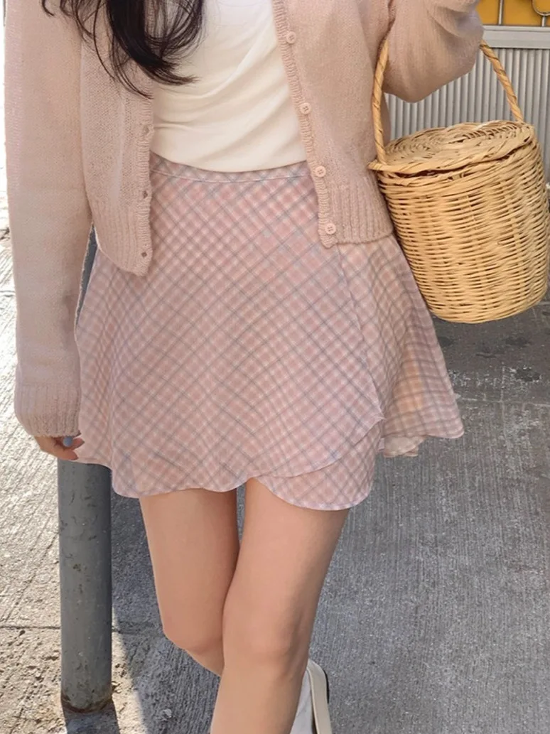 

Trendy Plaid Skirt for ort Women Retro Anti-Aging A-Line Skirts Spring ular Commute High Waist Korean Sle ort S...