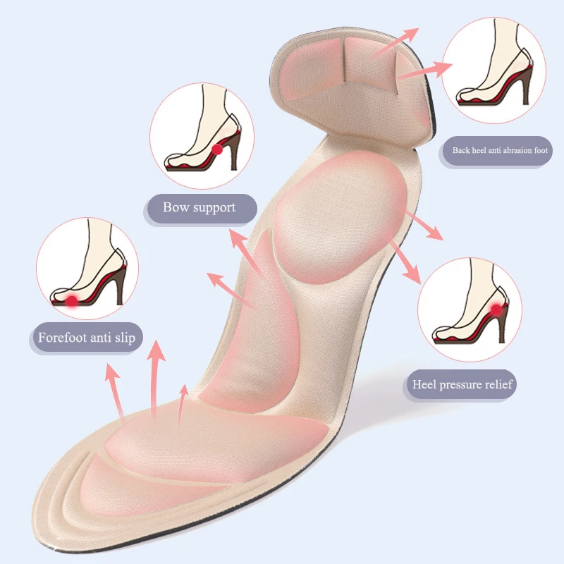 แผ่นรอง Insole Memory Foam นุ่มสำหรับส้นสูงสำหรับผู้หญิงแผ่นรองส้นเท้าแผ่นหลังระบายอากาศได้ดีกันลื่นสำหรับ7D