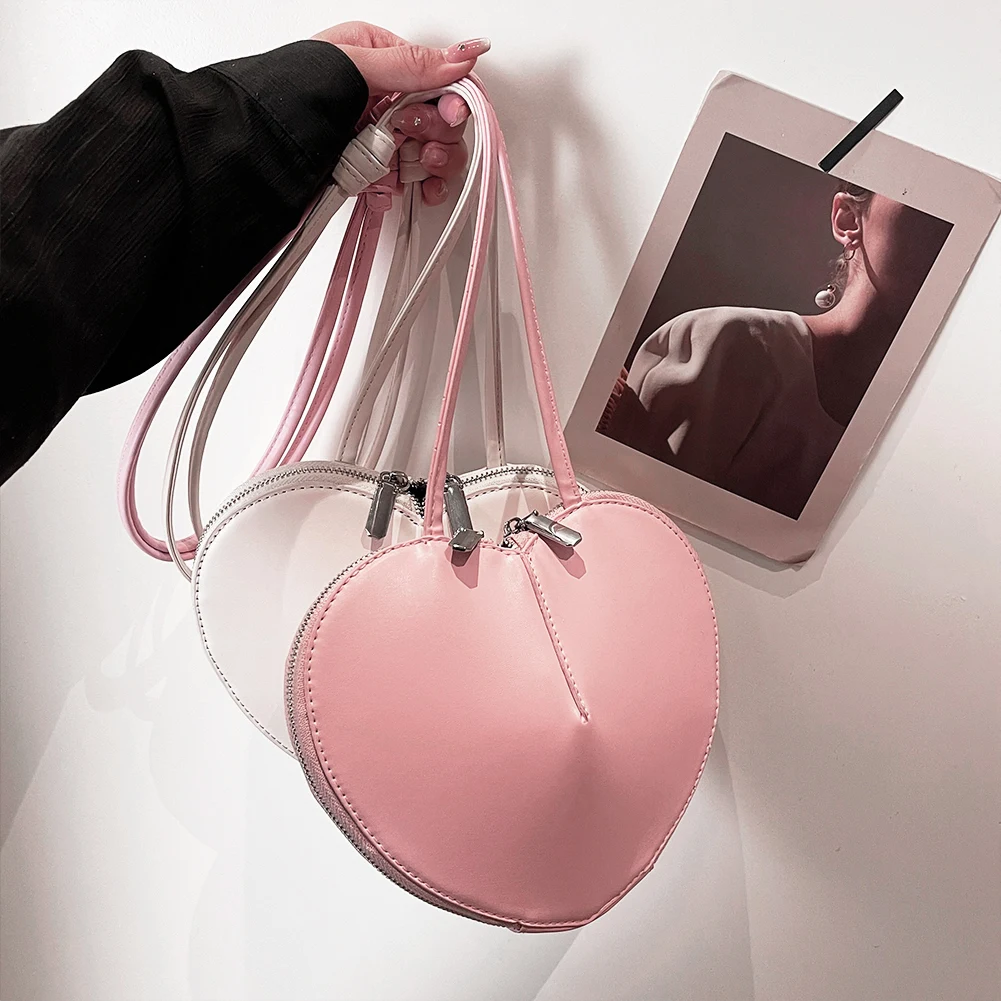 Peach Heart Shape Crossbody Bag PU Leather Small Shoulder Bag for Women Girls Hobo Handbag Luxury Retro Red Ladies Purses Totes