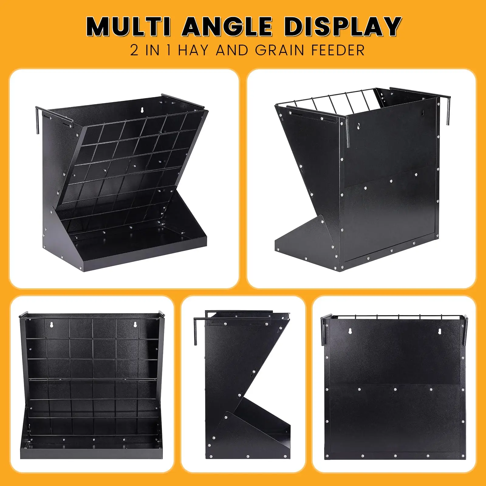 وحدة تغذية الحيوانات المجلفنة 2 في 1 لتخزين القش والحبوب المثبتة على الحائط للأغنام/الخيول/الماشية #4