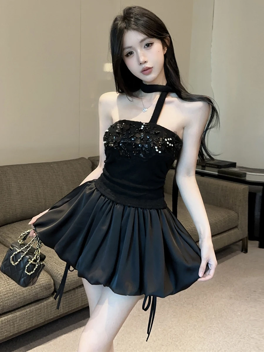 

Sweet Sle Sequin Floral Heavy Work Svel Tube Top And Skirt Set Silk Fini Hanging Ne Design Versatile Slim Fit Vest