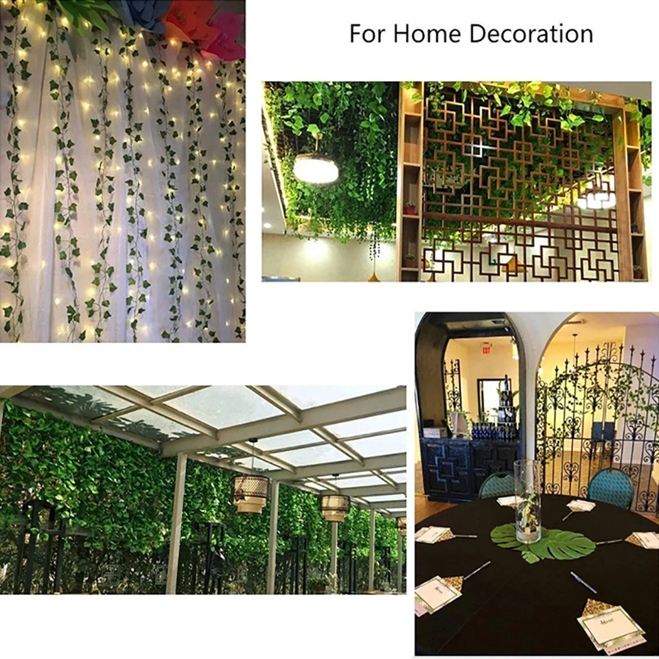 2M 5M 10M Green Leaf String Lights Artificial Vine Fairy Lights Battery Powered Christmas Garland for Weeding Home Party Decor