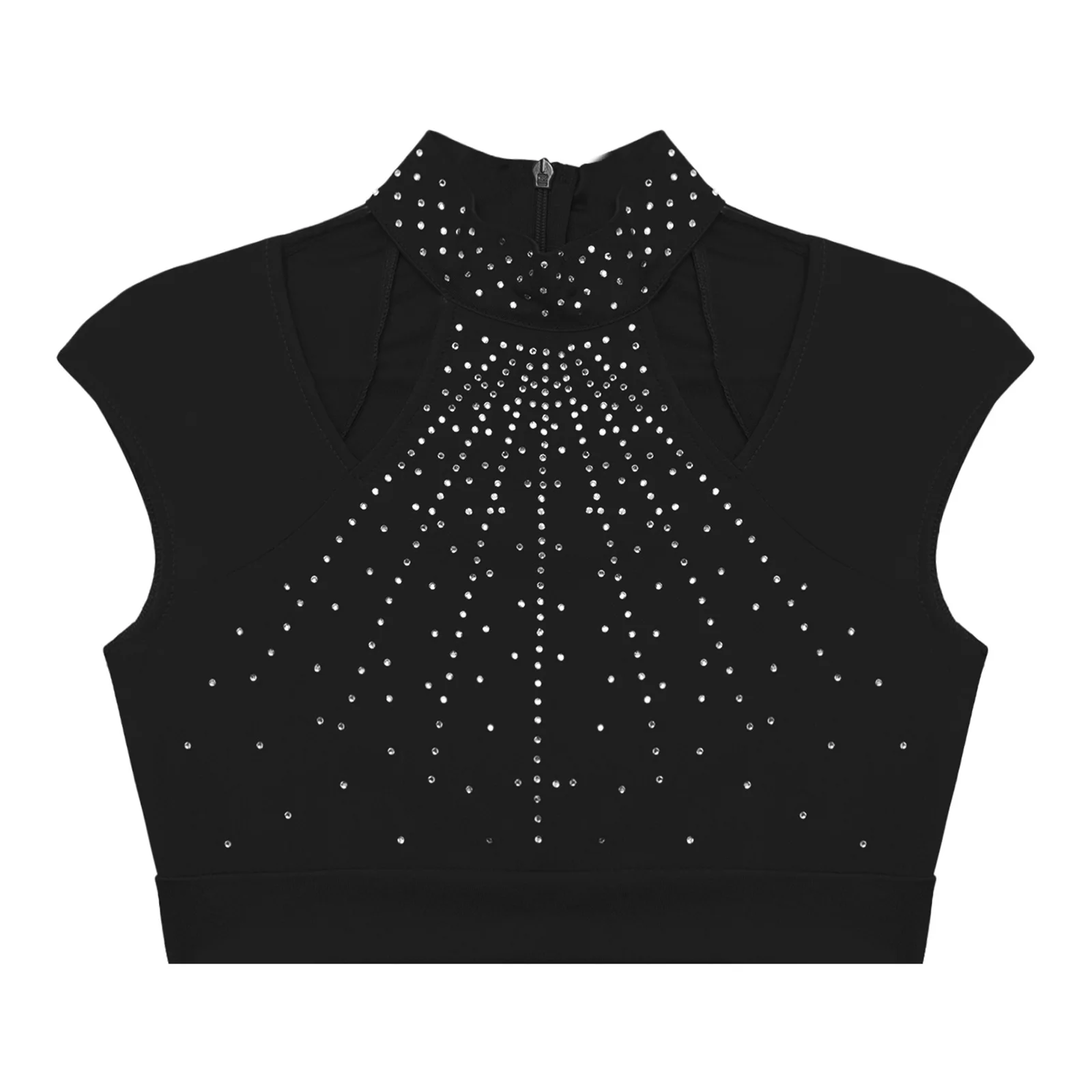 Kids Girls Crop Tops Sleeveless Cutout Rhinestones Ballet Dance Sleeveless Vest for Figure Skating Dance Gymnastics Performance