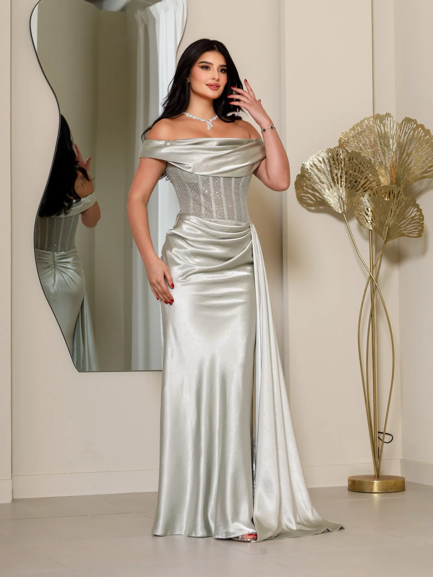 فساتين سهرة مثيرة بحورية البحر قبالة الكتف بدون أكمام فساتين حفلات مخصصة للنساء عروس لامعة من فساتين الزفاف #1