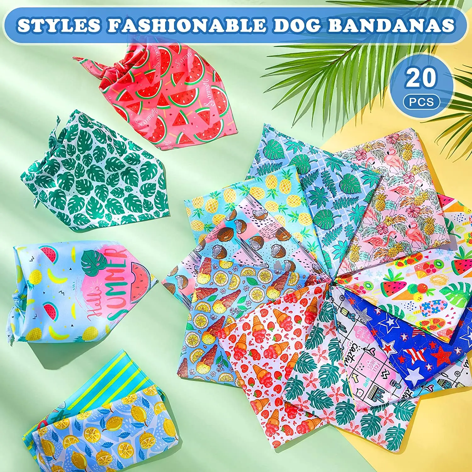 20 Stück Hunde-Bandana, Hundedreieck-Schals, Hund, Sommer, Strand, Bandana, Obst, Flamingo, verstellbares Hunde-Lätzchen für kleine, mittelgroße und große Hunde, Katzen – Detail 5