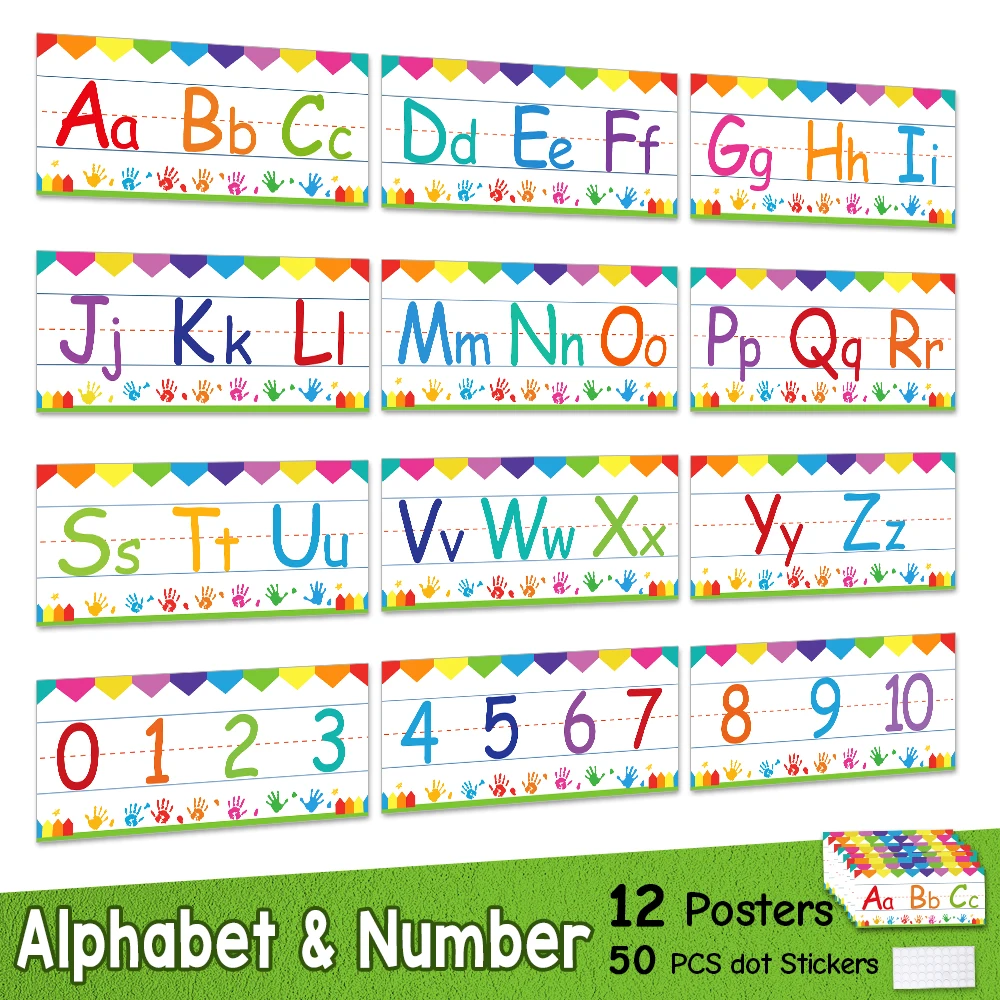 Alphabet & Number Bulletin Board Strips Set Wall Strip Border for Pre-School, Kindergarten Classroom Decorations Learning Poster