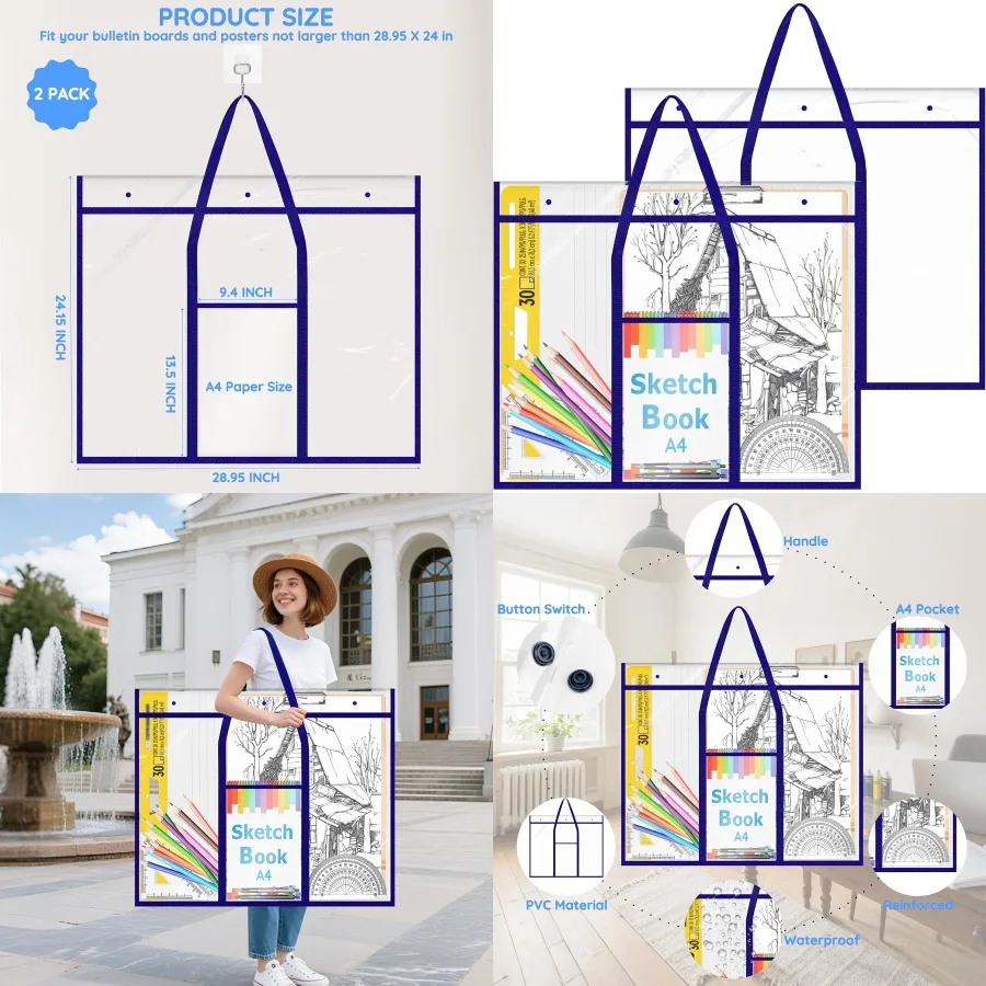 Extra-Large Poster Storage Bag for Art Portfolios and Bulletin Boards 30 x 25 Inches Ideal for Storing Scrapbooks Keepsakes Anc