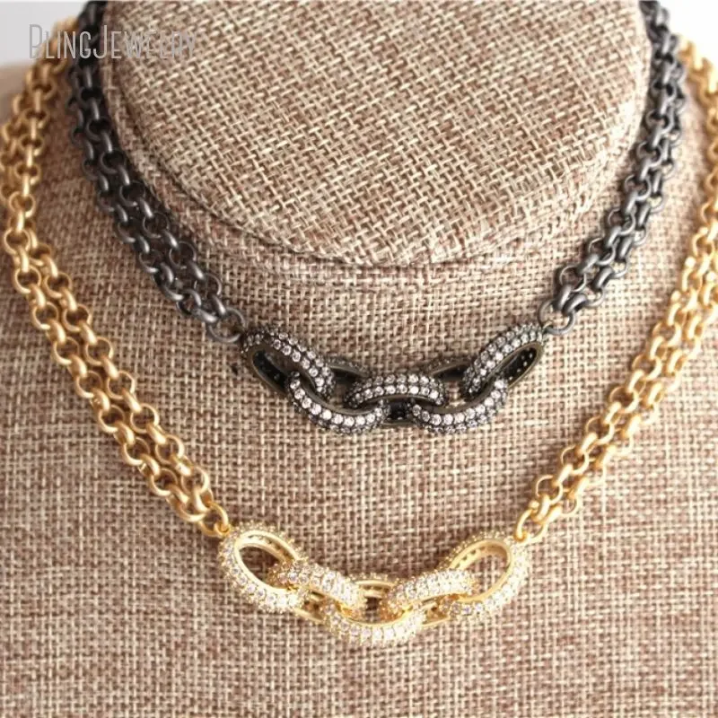 10pcs Micro CZ Pave Zircon Link Choker Gunblack Chain Necklace Women Y2k Accessories Stainless Steel Jewelry Collares