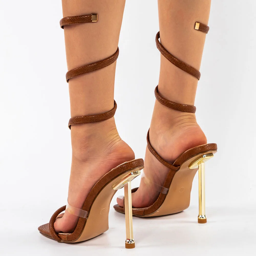 2022 New Style Square Head Open Toe Sexy Serpentine Winding Belt Ultra High Heel Women\'s Sandals Open Toe Shoes women shoes