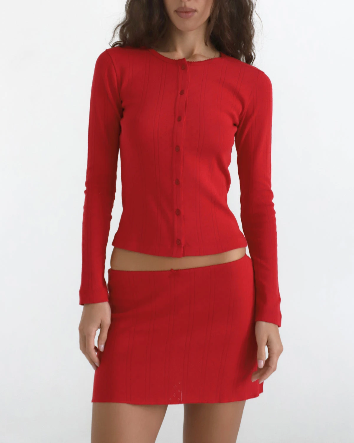 COU Cherry Red Knitted Cardigan - Long-Sleeved, Long-Style, Super Comfortable Fabric, Breathable, Small Coat