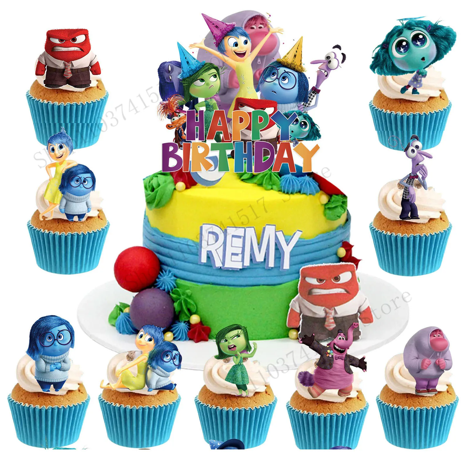 

Inside Out 2 Cake Topper Kids Birthday Party Cartoon Disney Decoration Paper Cake Insert Decoration Flag Baby Shower Supplies