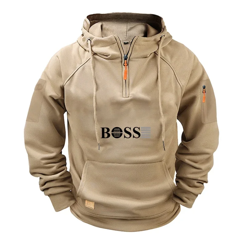 

New men's sport coat, stylish and casual fleece hooded jacket, warm outdoor sport wear suitable for wearing in autumn and winter