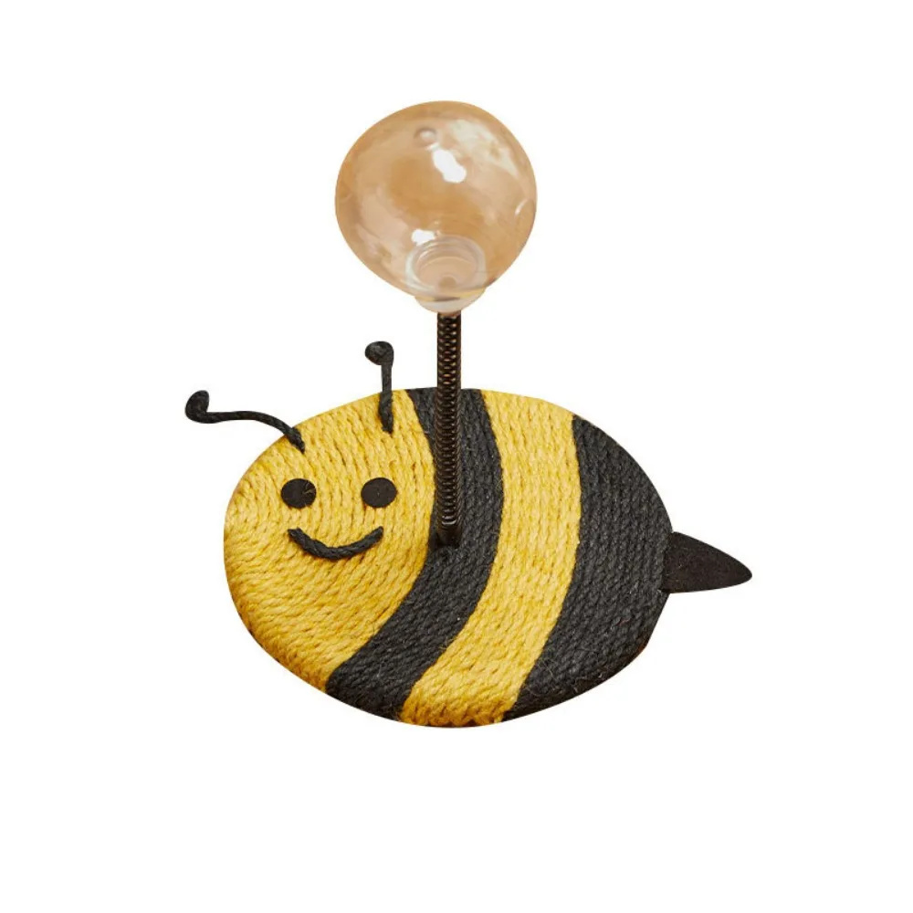 

Cartoon Cat Treat Ball with Scratcher Spring Stand Sisal Base Cat Treat Dispenser Self Play Clear Ball