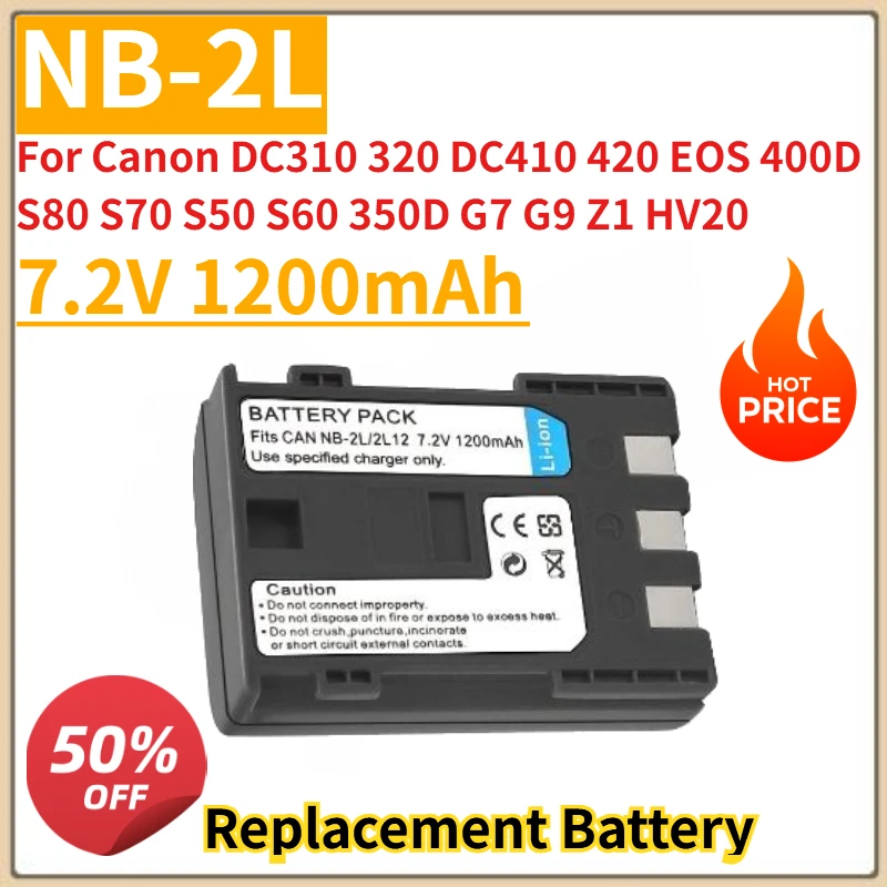 New 7.2V 1200mah Camera Battery NB-2L NB-2LH NB 2L 2LH for Canon DC310 320 DC410 420 EOS 400D S80 S70 S50 S60 350D G7 G9 Z1 HV20