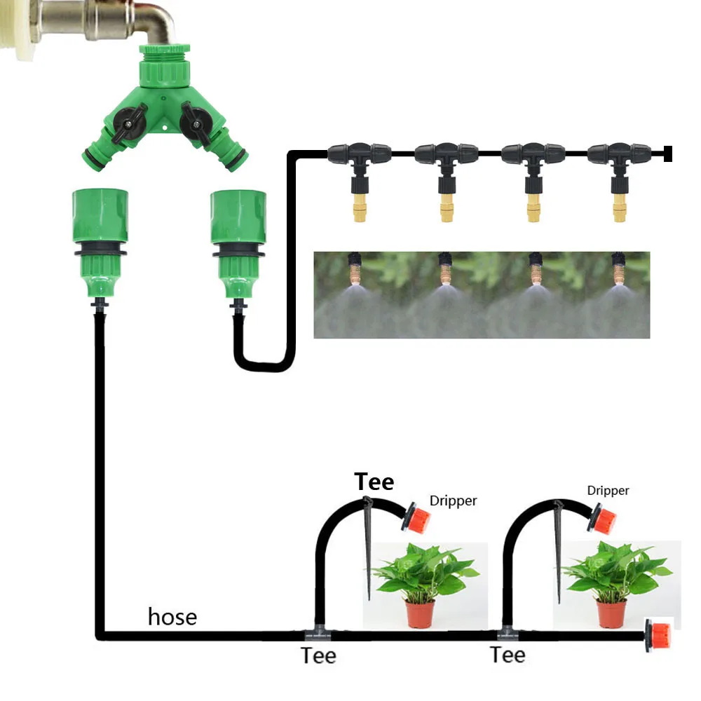 

DIY Mist Nozzles Drip Irrigation System Automatic Drippers Sprinkler Garden Greenhouse Flower Pot Watering