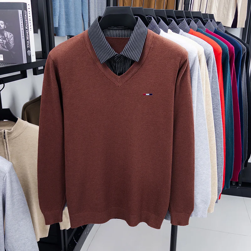 Hochwertiger Herren Falscher Zweiteiler Langarm-Strickpullover Gestreift mit Stickerei Herbst Winter Neuer Pullover Lässige Vielseitige Herrenbekleidung – Detail 26
