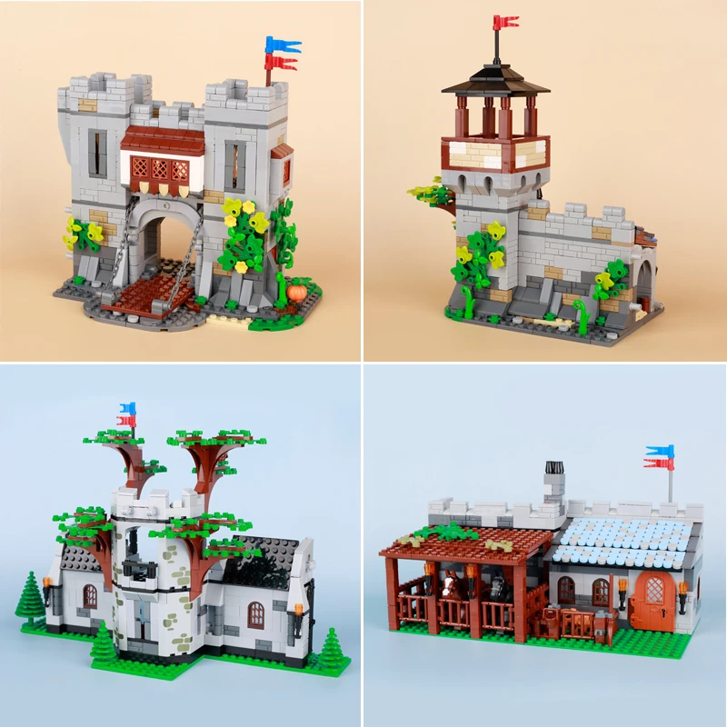 MOC Medieval Castle Model Building Blocks Cottage Hut Gate Guard Tower Assemble Bricks Toys Town Scene Cottage Children Gift