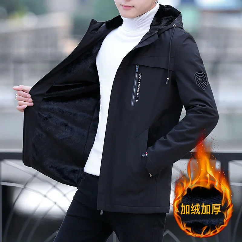 

Осенние и зимние мужские куртки и пальто, свободные плащи, мужская верхняя одежда с капюшоном для студентов, бархатная термомужская одежда
