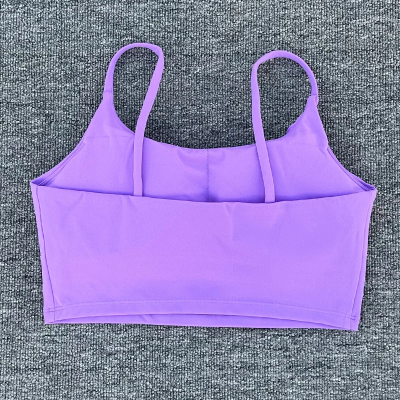 Solid Color Women Fitness Sports Bra Top Gym Yoga Triangle Backless Athletic Back Cutout Cross Tight Workout Soft with Chest Pad