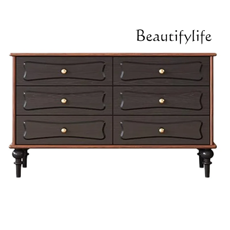

retro dining side entrance cabinet, solid wood two-color drawer storage cabinet, bedroom light luxury multi-layer chest cabinet