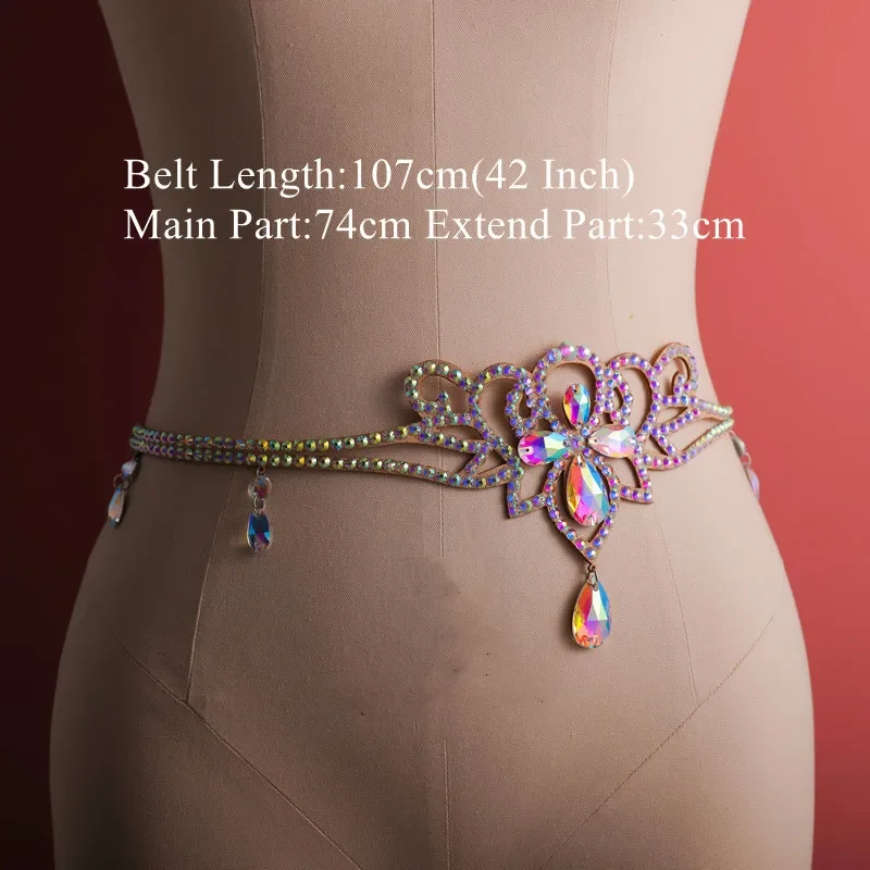 Błyszczący łańcuszek do tańca brzucha pas połysk warstwowy Rhinestone biżuteria do ciała akcesoria łańcuszek do bikini regulowany dla kobiet dziewczyn