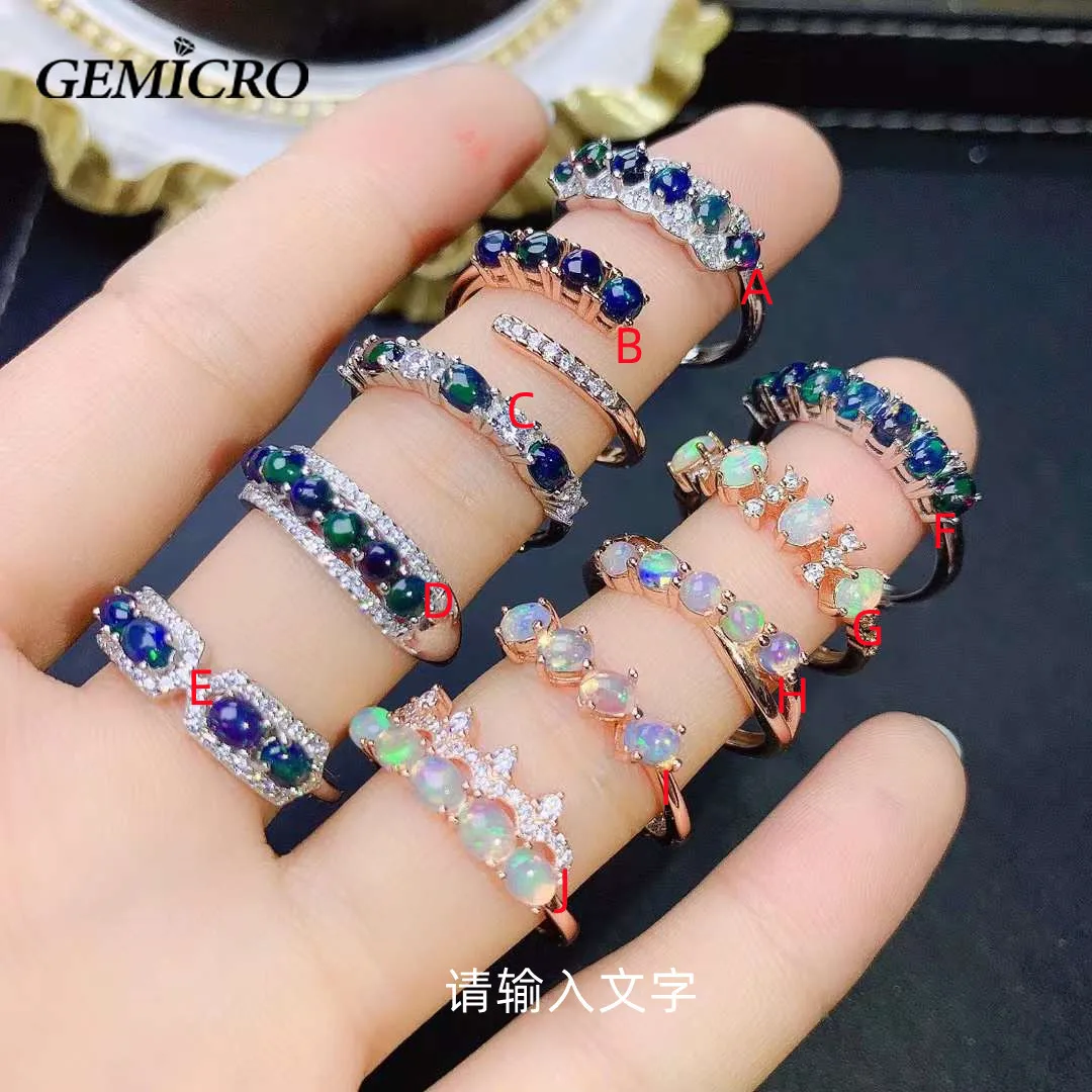 

Gemicro 3mm*3mm Natural Opal Silver Ring for Party 100% Natural Dyed Opal Ring Solid 925 Silver Opal Jewelry Gift for Woman