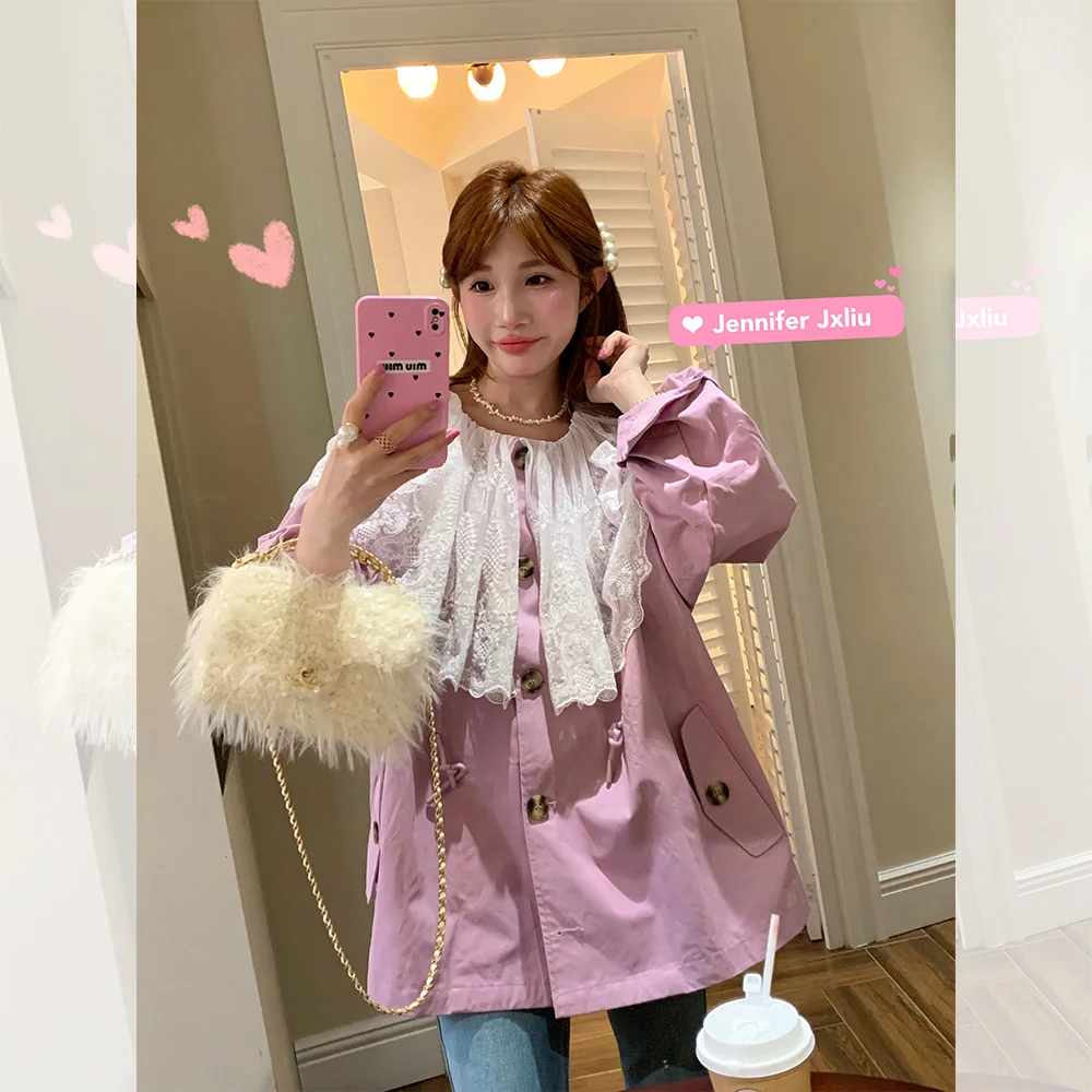 

Woman Trench Coat Korean Popular Japan Style Rain Lady Long Winter Raincoat Beige Coats Winter Women'S Promotion Clothes Trend