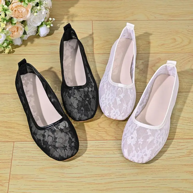 Herbstliche Spitzen-Mesh-Ballettschuhe, atmungsaktiv, für Damen, Übergrößen 36-43, weiche Sohle, leichte Mary Jane Schuhe, Slip-On-Freizeitschuhe für Damen – Detail 2