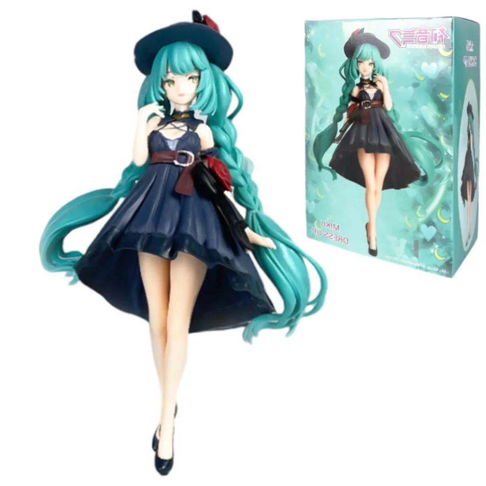 Anime Nieuwe Hatsune Miku Zwarte Jurk Mooie Meisjes Anime Miku PVC Figuren Model Collectie Ornament Kids Vakantie Verjaardagscadeautjes