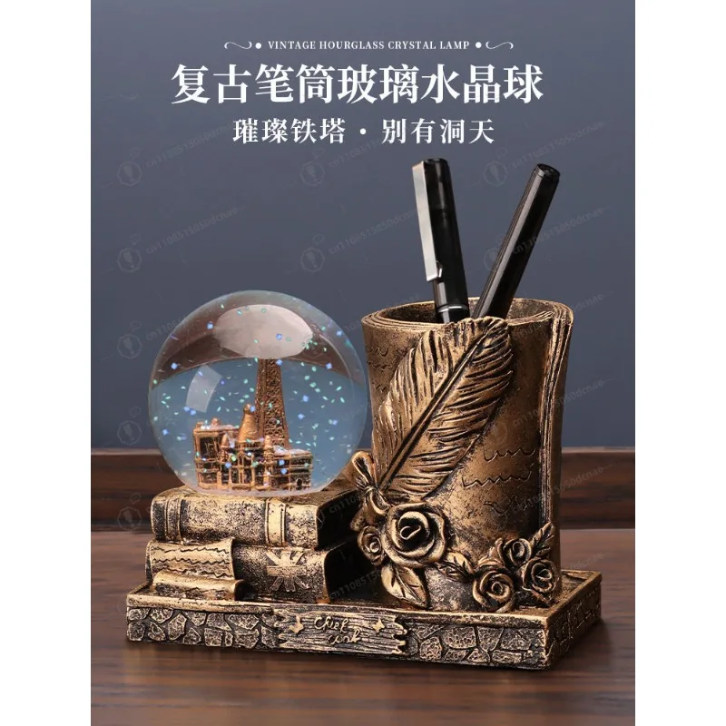 

Vintage Crystal Ball Pen Holder - Creative Desktop Organizer for Office, Kids Study Decor, Luxury Birthday Gift