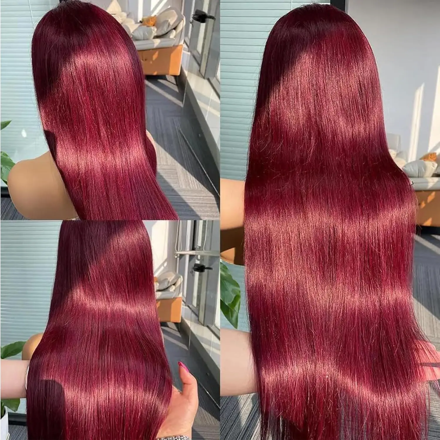 Peluca con malla Frontal 99J Borgoña 13X6, cabello humano de 30 pulgadas 13X4, pelucas de cabello humano Frontal de encaje de color rojo liso para